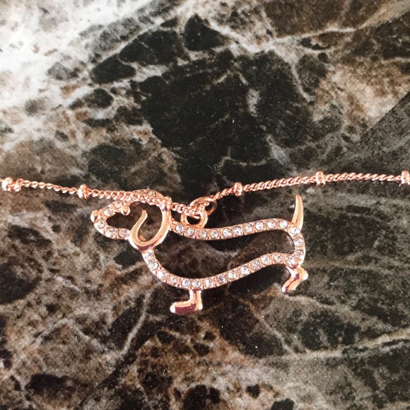 Rose Gold Dachshund Dog Rhinestone Necklace - Picture 5 of 5